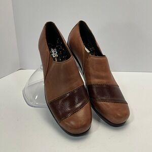 SAS Comfort Leather Slip On Loafers Brown Wedge Comfort Shoes Sz 9 Narrow